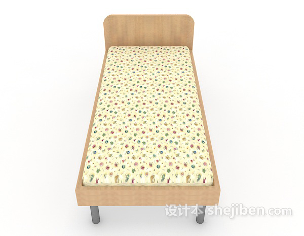 现代风格实木单人儿童床3d模型下载