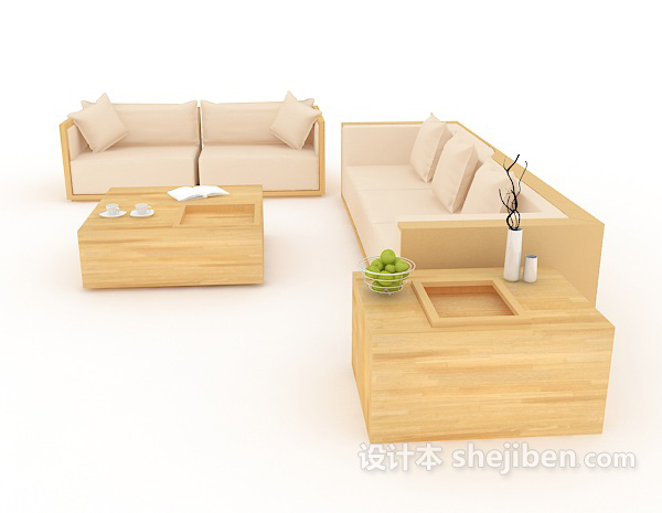 现代风格实木家居沙发3d模型下载