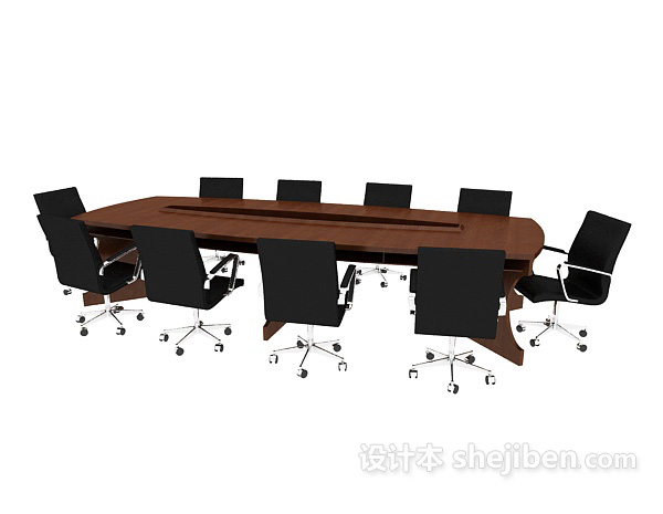 现代风格实木会议桌椅组合3d模型下载
