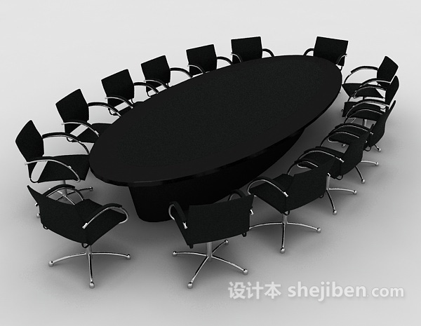 免费实木黑色会议桌3d模型下载