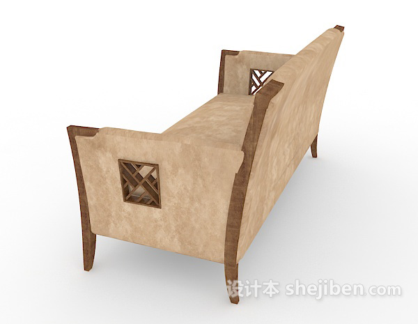 免费家庭棕色多人沙发3d模型下载