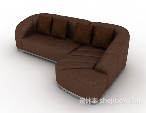 设计本棕色皮质多人沙发3d模型下载