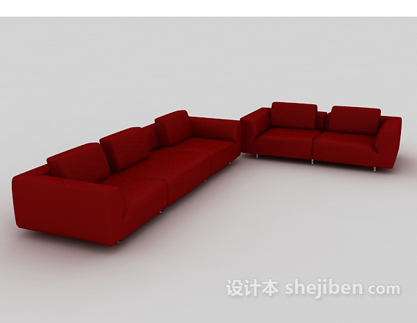 大红色组合沙发3d模型下载