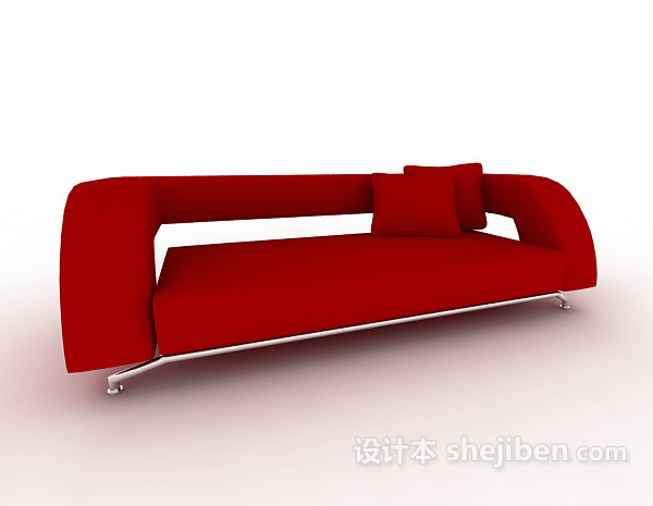 免费大红色多人沙发3d模型下载