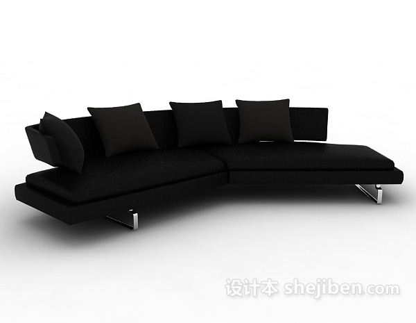 免费黑色简洁多人沙发3d模型下载