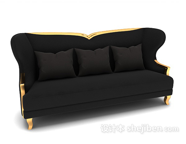 免费黑色欧式多人沙发3d模型下载