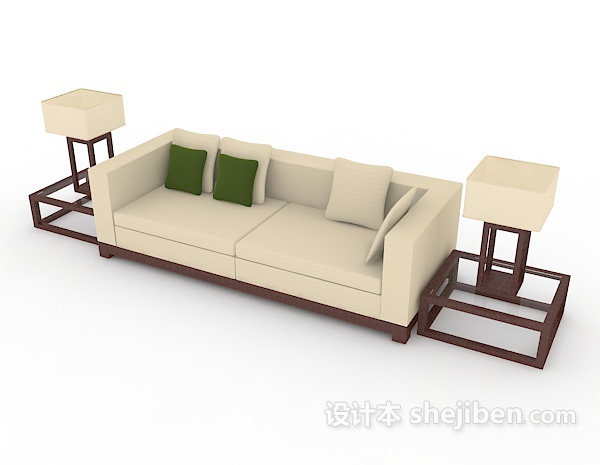 免费新中式风格多人沙发3d模型下载