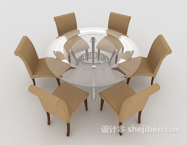 免费六人桌椅组合3d模型下载