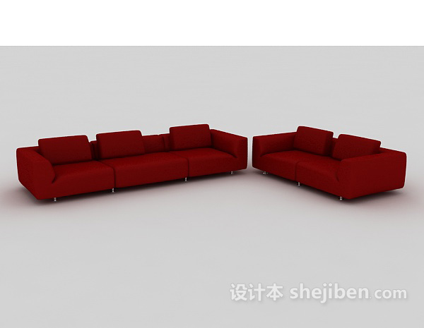 现代风格大红色组合沙发3d模型下载