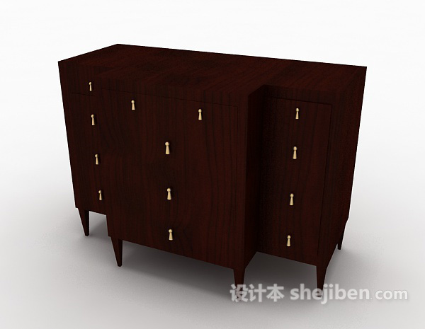 免费新中式风格木质边柜3d模型下载