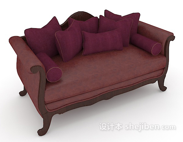 玫红色高档沙发3d模型下载