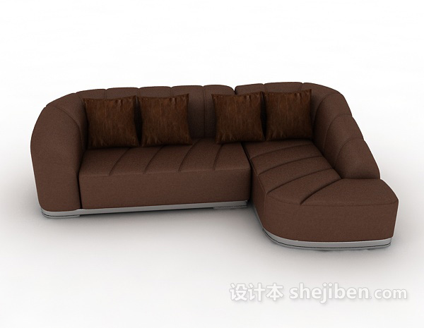 现代风格棕色皮质多人沙发3d模型下载