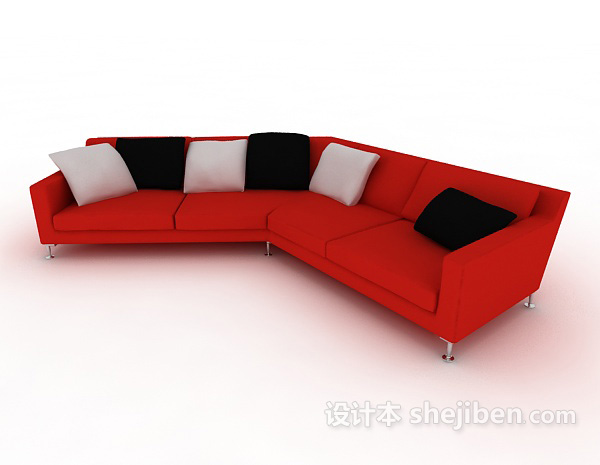 免费时尚红色多人沙发3d模型下载