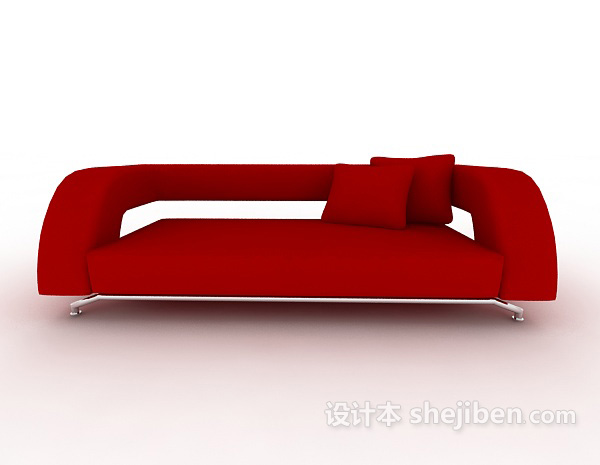 现代风格大红色多人沙发3d模型下载