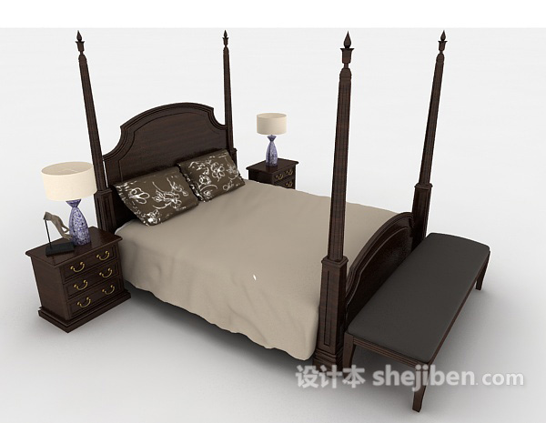 设计本美式复古双人床3d模型下载