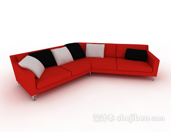 时尚红色多人沙发3d模型下载