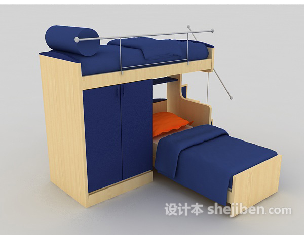 实木上下铺床3d模型下载