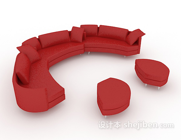 免费大红色家居组合沙发3d模型下载