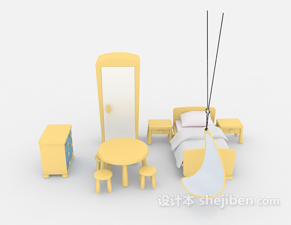 现代风格儿童卧室整套家具3d模型下载