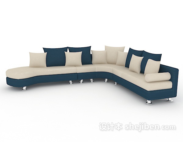 现代风格蓝白两色多人沙发3d模型下载