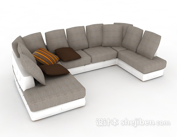 现代灰色组合沙发3d模型下载