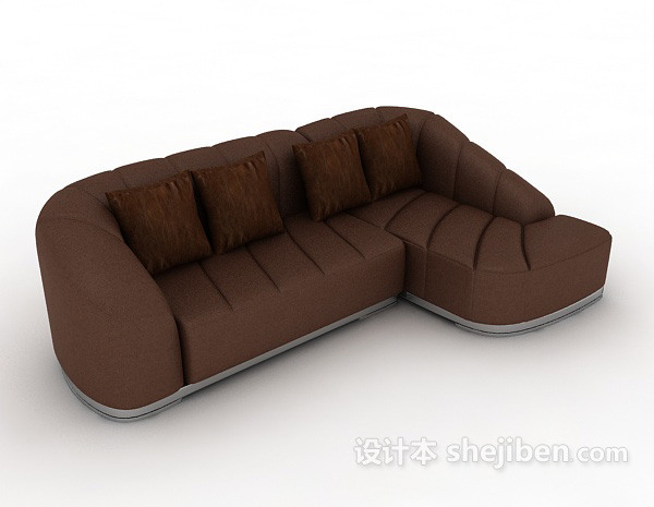 棕色皮质多人沙发3d模型下载