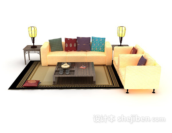中式风格中式家居组合沙发3d模型下载