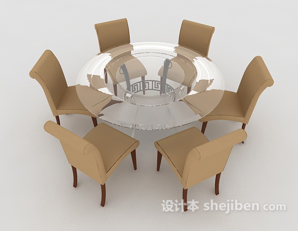 设计本六人桌椅组合3d模型下载
