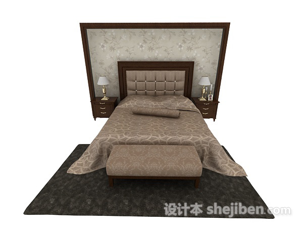 其它新古典实木双人床3d模型下载