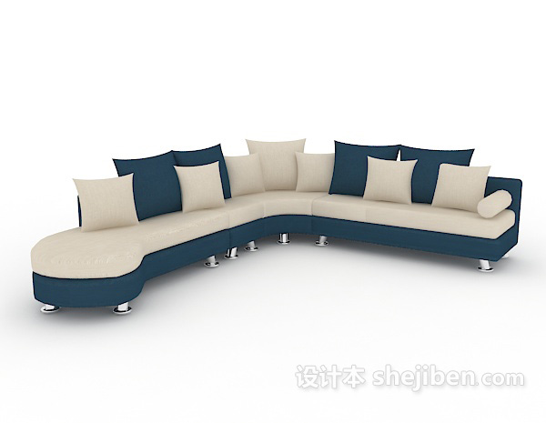 蓝白两色多人沙发3d模型下载