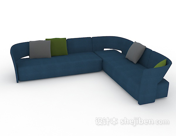 免费蓝色清新家居沙发3d模型下载