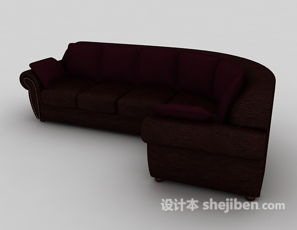免费美式皮质多人沙发3d模型下载