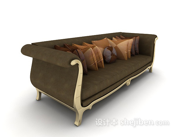 棕色欧式沙发3d模型下载