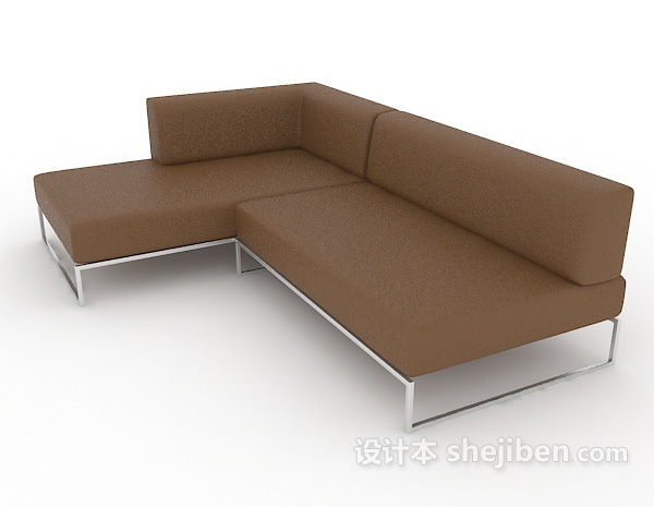 设计本家居皮质棕色多人沙发3d模型下载