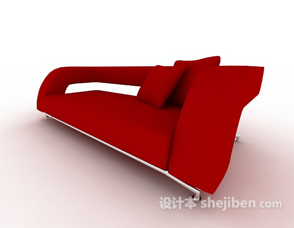 大红色多人沙发3d模型下载