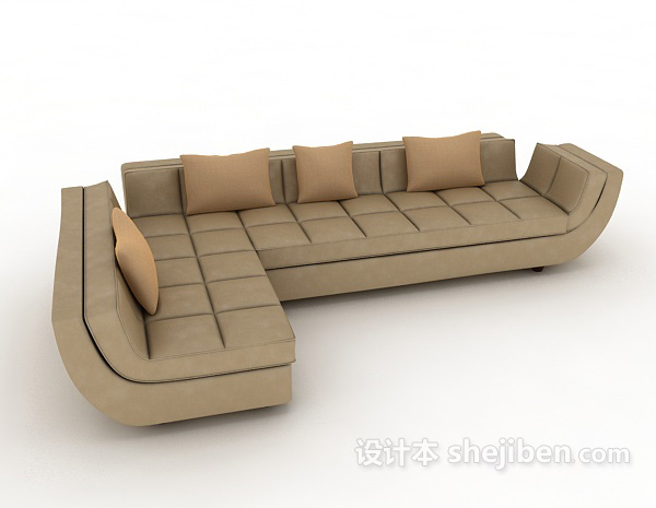 简约皮质多人沙发3d模型下载