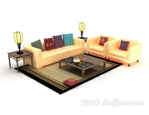 中式家居组合沙发3d模型下载