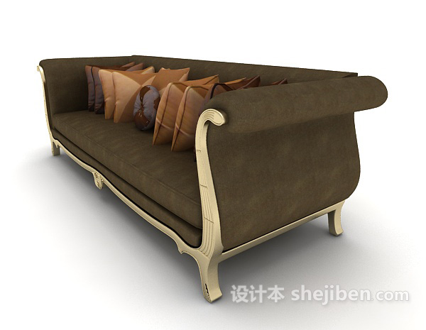 设计本棕色欧式沙发3d模型下载