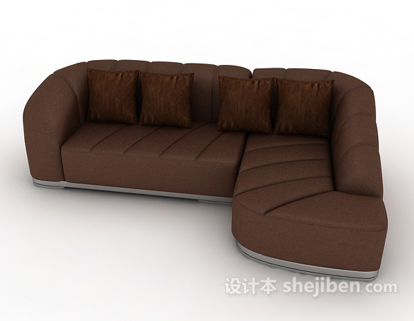 免费棕色皮质多人沙发3d模型下载