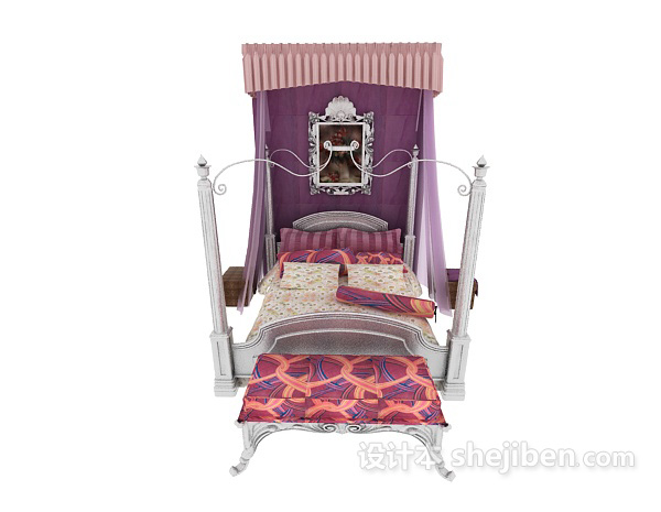 欧式风格欧式紫色双人床3d模型下载