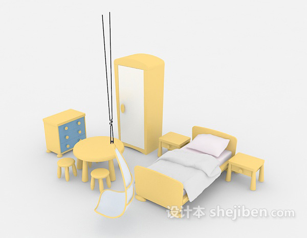 免费儿童卧室整套家具3d模型下载