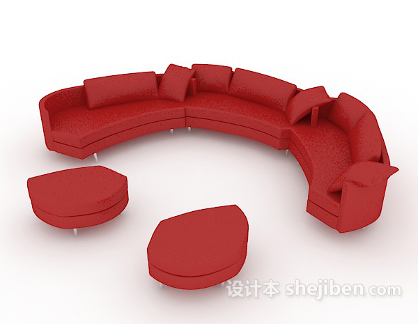 大红色家居组合沙发3d模型下载