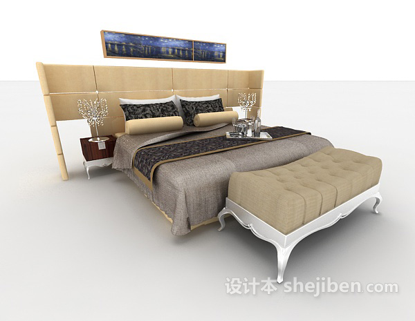 免费简约欧式双人床3d模型下载