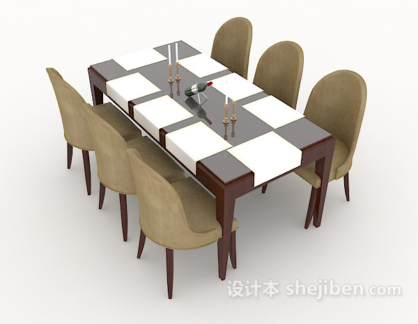 免费简约大方六人餐桌3d模型下载