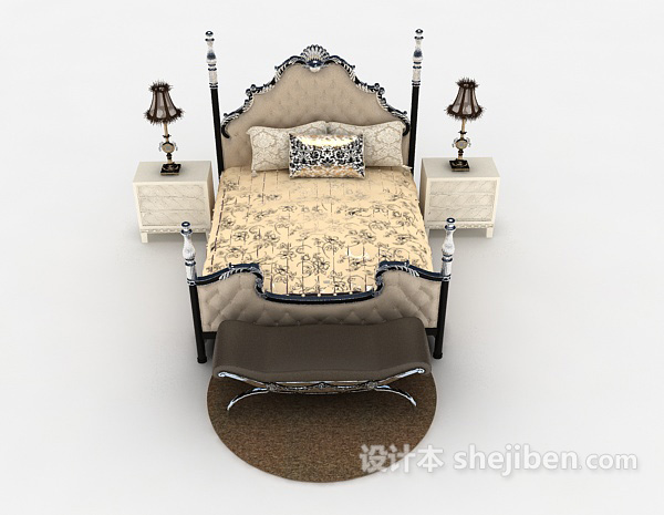 现代风格古典欧式双人床3d模型下载