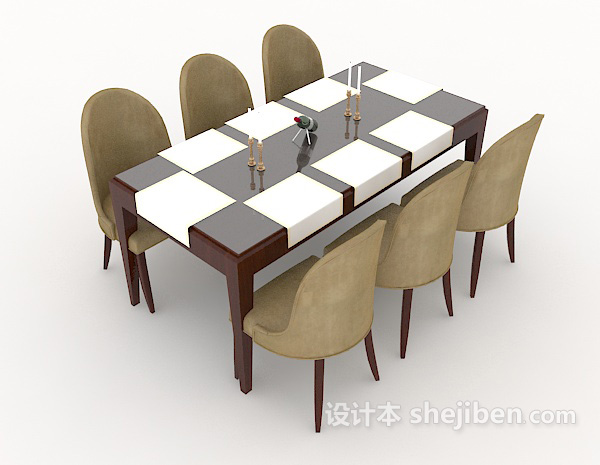 简约大方六人餐桌3d模型下载