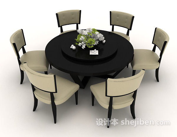 东南亚风格简约六人餐桌3d模型下载