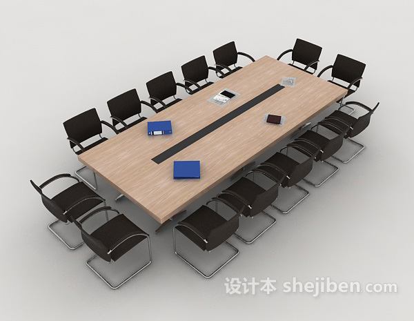 方形多人会议桌椅3d模型下载