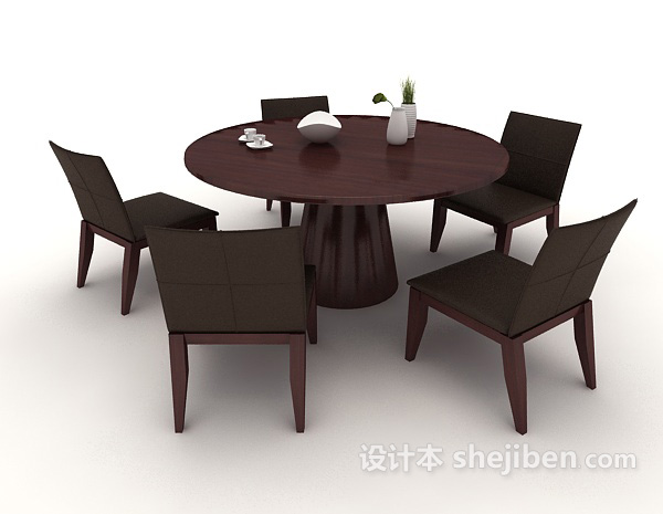 免费实木现代桌椅组合3d模型下载