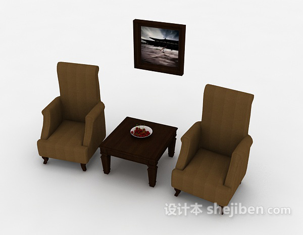 东南亚风格棕色单人家居沙发3d模型下载